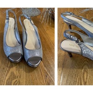 Nine West Sharina Silver Slingback ~ 7.5 Sparkling! Bling!